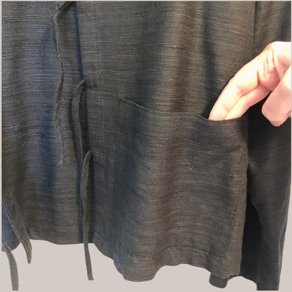 Black silk/cotton blend jacket with front tie closure - Picture 4 of 14